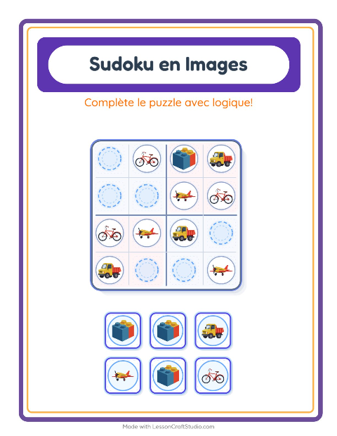 Aperçu de la fiche Sudoku Illustré avec Jouets pour École maternelle (grande section, 5-7 ans)