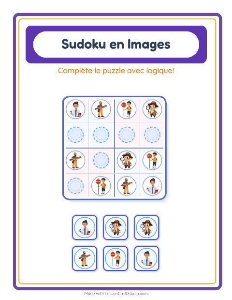 Aperçu de la fiche Sudoku Illustré avec Métiers pour École maternelle (grande section, 5-7 ans)