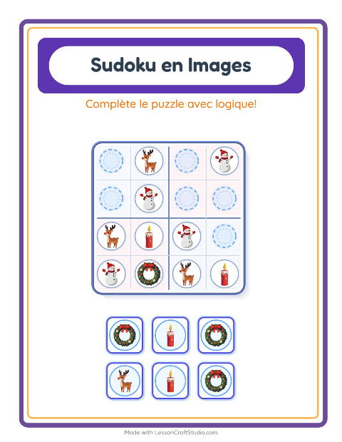 Aperçu de la fiche Sudoku Illustré avec Noël pour École maternelle (grande section, 5-7 ans)