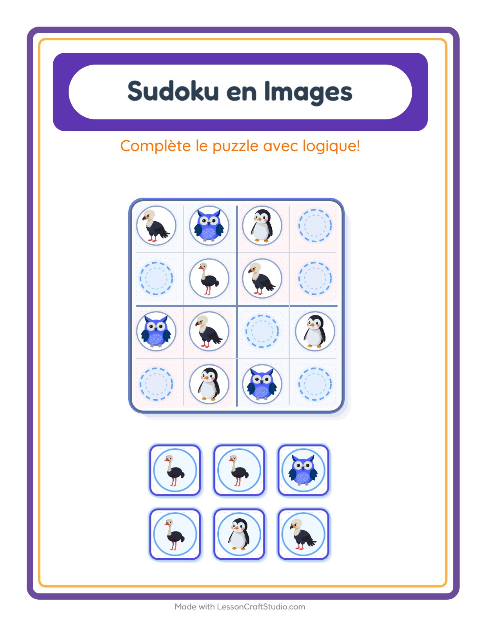 Aperçu de la fiche Sudoku Illustré avec Oiseaux pour École maternelle (grande section, 5-7 ans)