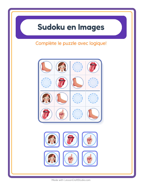 Aperçu de la fiche Sudoku Illustré avec Parties du corps pour École maternelle (grande section, 5-7 ans)