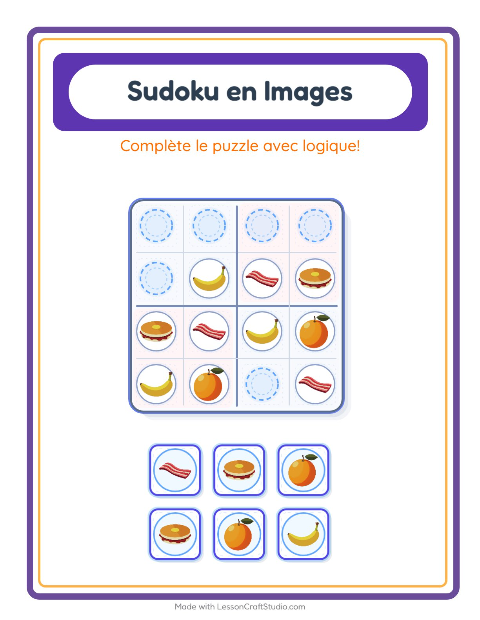 Aperçu de la fiche Sudoku Illustré avec Petit-déjeuner pour École maternelle (grande section, 5-7 ans)