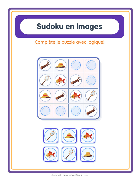 Aperçu de la fiche Sudoku Illustré avec Plage pour École maternelle (grande section, 5-7 ans)