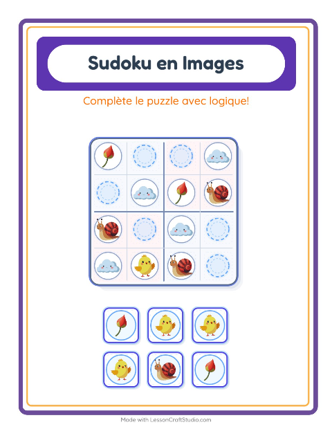 Aperçu de la fiche Sudoku Illustré avec Printemps pour École maternelle (grande section, 5-7 ans)