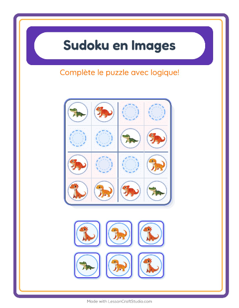 Aperçu de la fiche Sudoku Illustré avec Reptiles et amphibiens pour École maternelle (grande section, 5-7 ans)