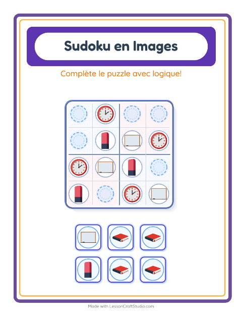 Aperçu de la fiche Sudoku Illustré avec Salle de classe pour École maternelle (grande section, 5-7 ans)