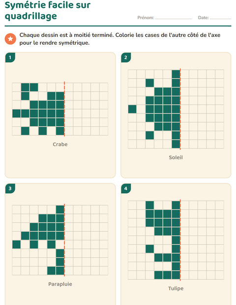 Symétrie sur quadrillage : figures faciles