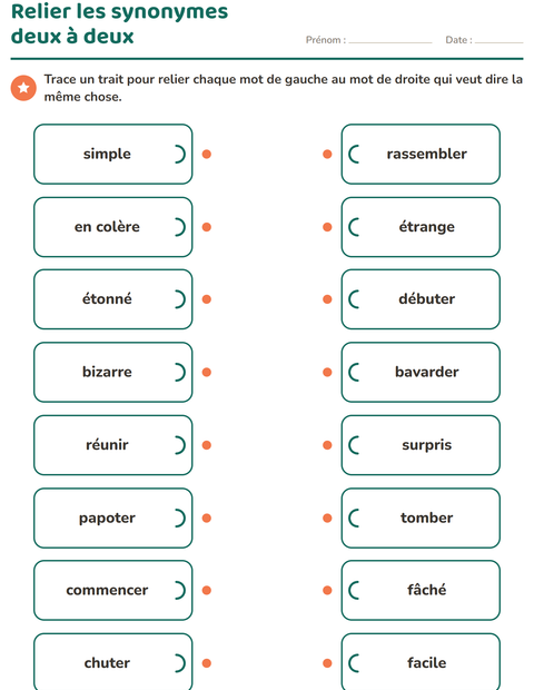Aperçu de la fiche Les synonymes pour CE1 (cours élémentaire 1)