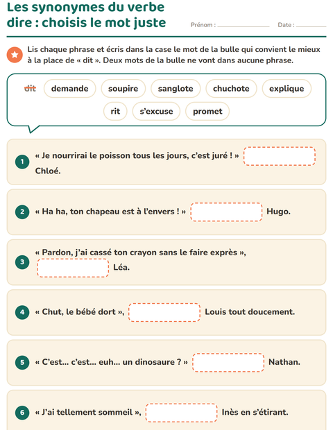 Aperçu de la fiche Les synonymes pour CE1 (cours élémentaire 1)