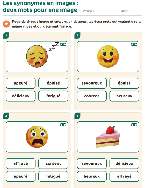 Aperçu de la fiche Les synonymes pour CP (cours préparatoire)