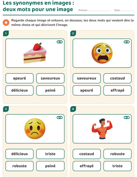 Aperçu de la fiche Les synonymes pour CP (cours préparatoire)