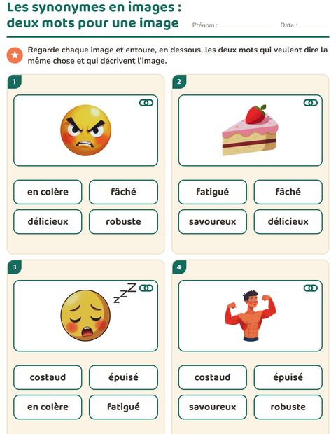Aperçu de la fiche Les synonymes pour CP (cours préparatoire)