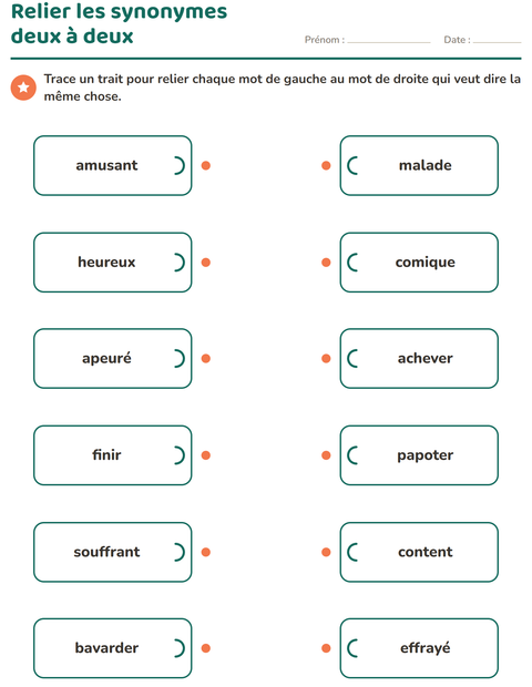 Aperçu de la fiche Les synonymes pour CE1 (cours élémentaire 1)