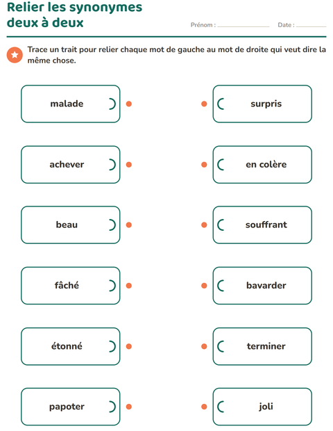 Aperçu de la fiche Les synonymes pour CE1 (cours élémentaire 1)