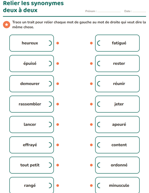 Aperçu de la fiche Les synonymes pour CE1 (cours élémentaire 1)