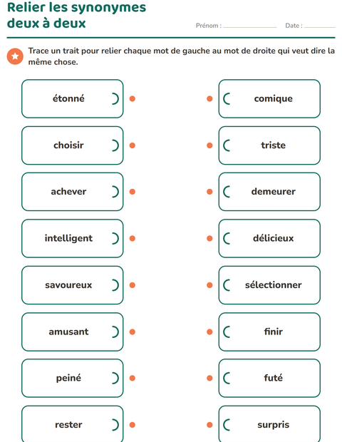 Aperçu de la fiche Les synonymes pour CE1 (cours élémentaire 1)