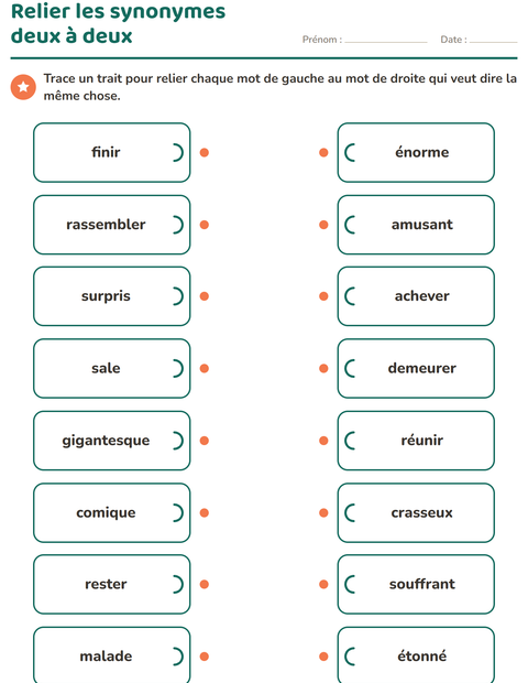 Aperçu de la fiche Les synonymes pour CE1 (cours élémentaire 1)