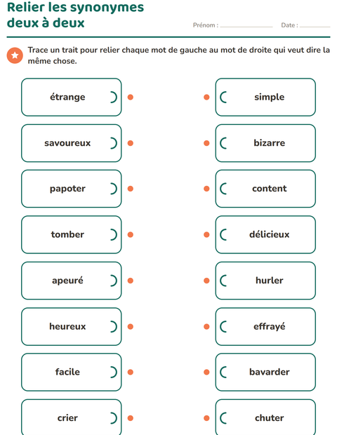 Aperçu : Relier les synonymes deux à deux