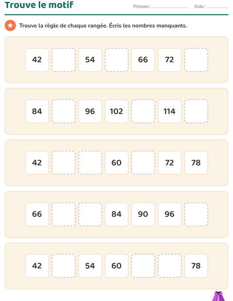 Aperçu de la fiche Tableau des nombres avec Accessoires pour CE2 (cours élémentaire 2)