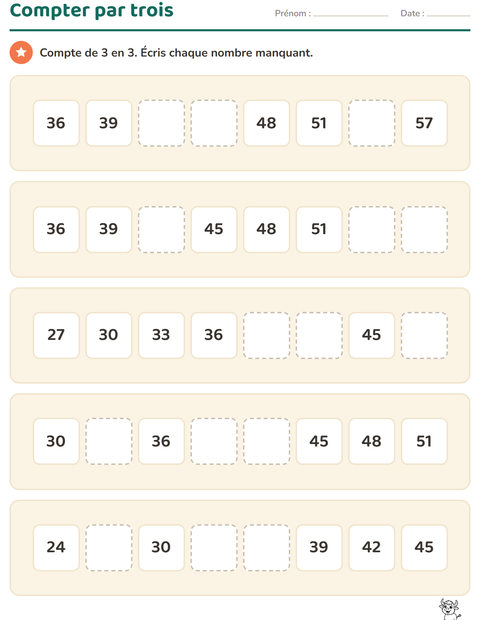 Aperçu de la fiche Tableau des nombres avec Animaux du zoo NB pour CE1 (cours élémentaire 1)