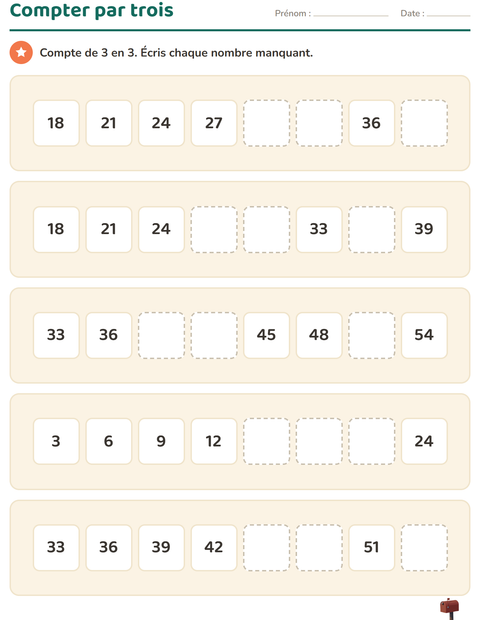 Aperçu de la fiche Tableau des nombres avec Bureau de poste pour CE1 (cours élémentaire 1)