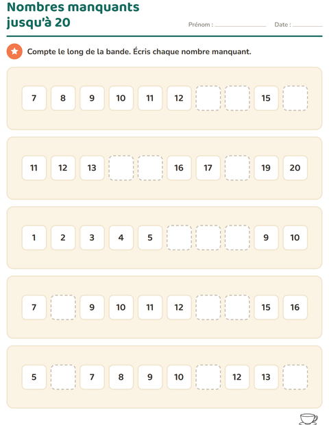 Aperçu de la fiche Tableau des nombres avec Cuisine NB pour École maternelle (grande section, 5-7 ans)