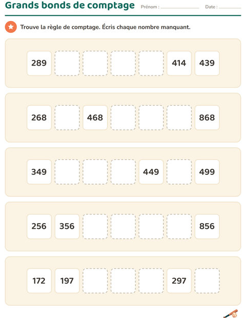 Aperçu de la fiche Tableau des nombres avec 4 juillet pour CE2 (cours élémentaire 2)