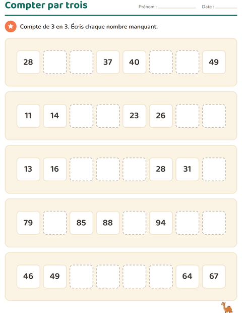 Aperçu de la fiche Tableau des nombres avec Animaux du zoo pour CE1 (cours élémentaire 1)