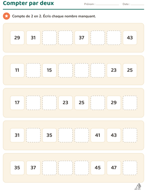 Aperçu de la fiche Tableau des nombres avec Animaux du zoo NB pour CP (cours préparatoire)