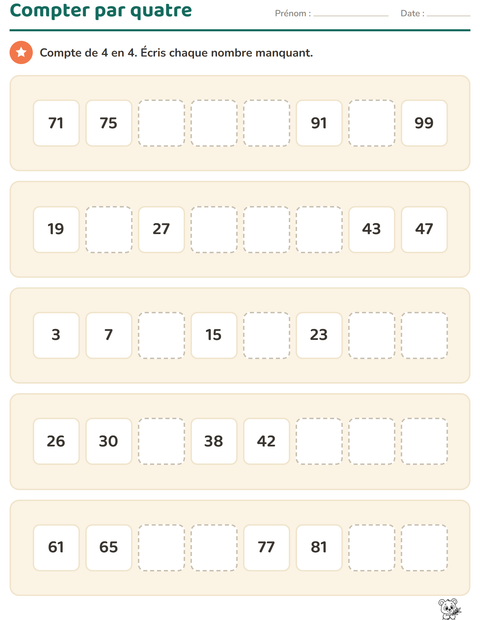 Aperçu de la fiche Tableau des nombres avec Animaux du zoo NB pour CE1 (cours élémentaire 1)
