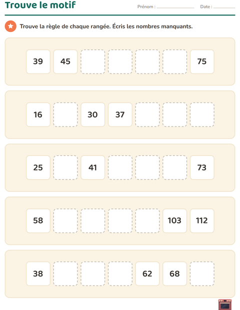 Aperçu de la fiche Tableau des nombres avec Autour de la maison pour CE2 (cours élémentaire 2)
