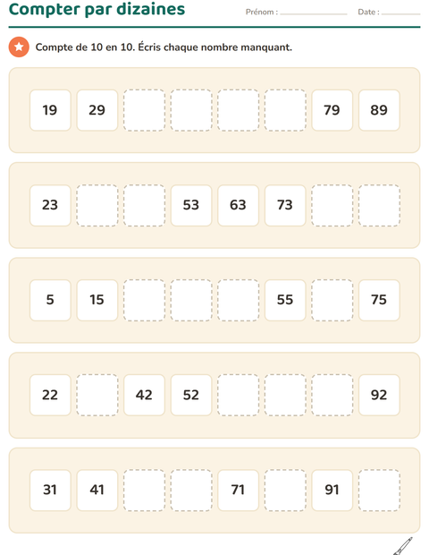 Aperçu de la fiche Tableau des nombres avec Éducation NB pour CP (cours préparatoire)