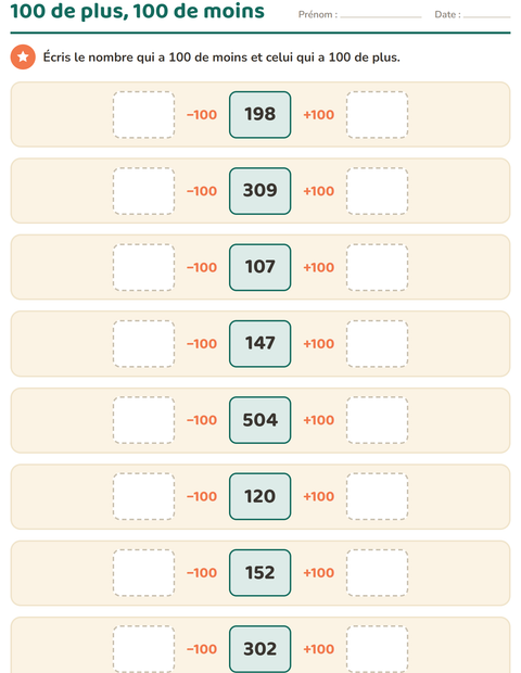 Aperçu de la fiche Tableau des nombres pour CE1 (cours élémentaire 1)
