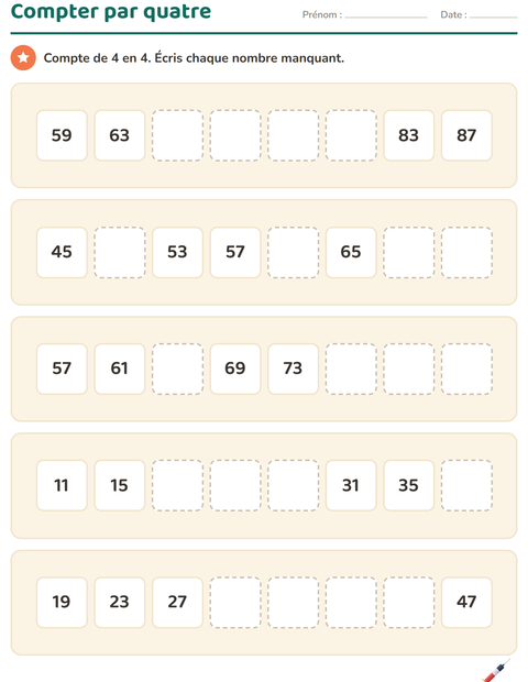 Aperçu de la fiche Tableau des nombres avec Hôpital pour CE1 (cours élémentaire 1)