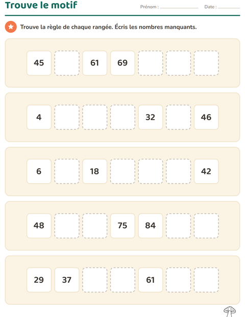 Aperçu de la fiche Tableau des nombres avec Nature NB pour CE2 (cours élémentaire 2)