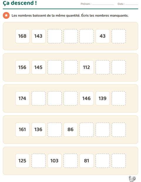 Aperçu de la fiche Tableau des nombres avec Oiseaux N&B 2 pour CE2 (cours élémentaire 2)