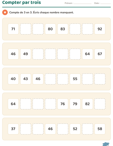 Aperçu de la fiche Tableau des nombres avec Printemps pour CE1 (cours élémentaire 1)