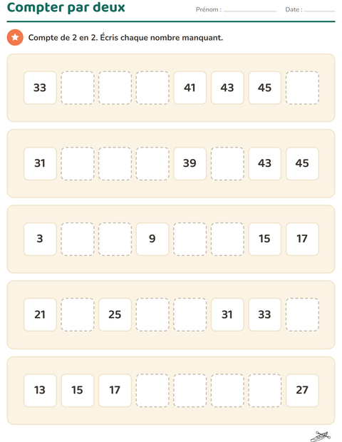 Aperçu de la fiche Tableau des nombres avec Voyages et Vacances NB pour CP (cours préparatoire)
