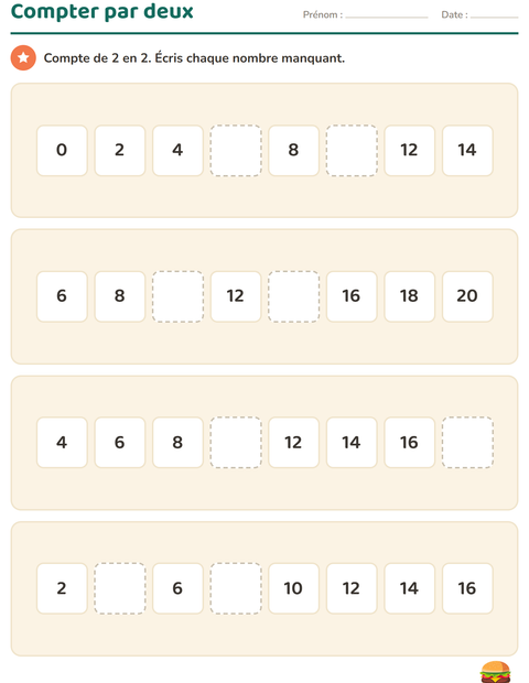 Aperçu de la fiche Tableau des nombres avec 4 juillet pour CP (cours préparatoire)