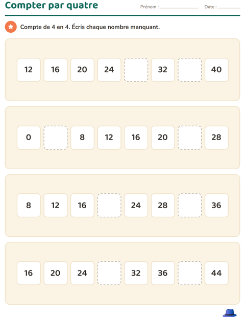 Aperçu de la fiche Tableau des nombres avec Accessoires pour CE1 (cours élémentaire 1)