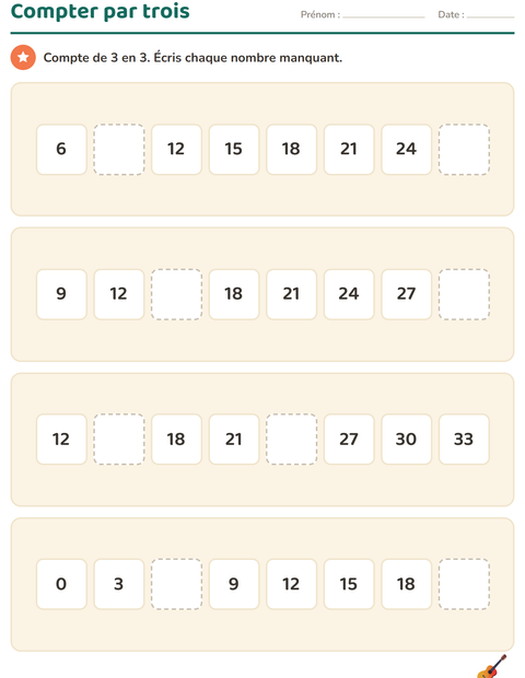 Aperçu de la fiche Tableau des nombres avec Activités pour CE1 (cours élémentaire 1)