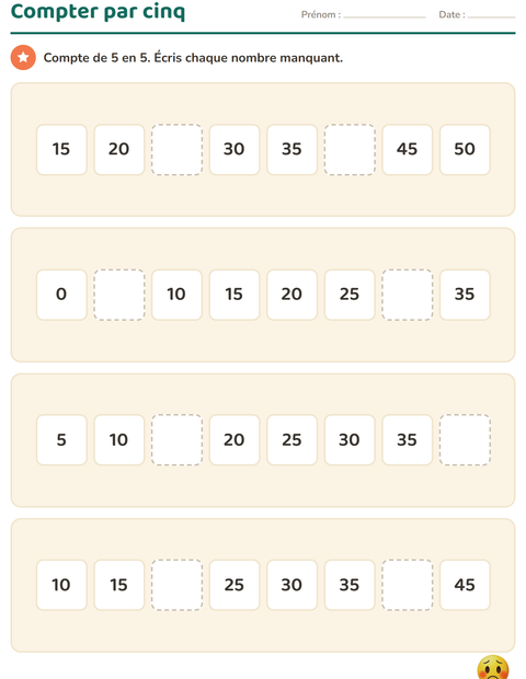 Aperçu de la fiche Tableau des nombres avec Émotions pour CP (cours préparatoire)
