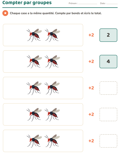 Aperçu de la fiche Tableau des nombres avec Insectes et bestioles pour CP (cours préparatoire)