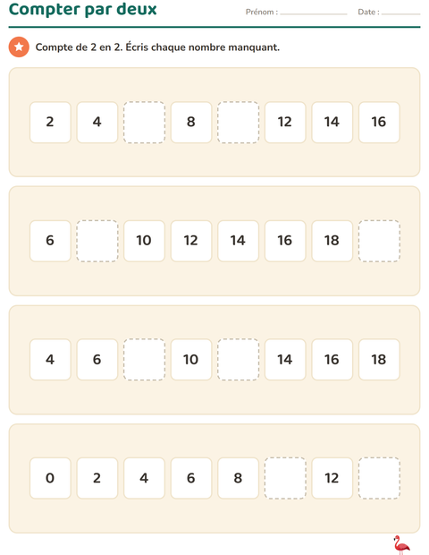 Aperçu de la fiche Tableau des nombres avec Oiseaux pour CP (cours préparatoire)