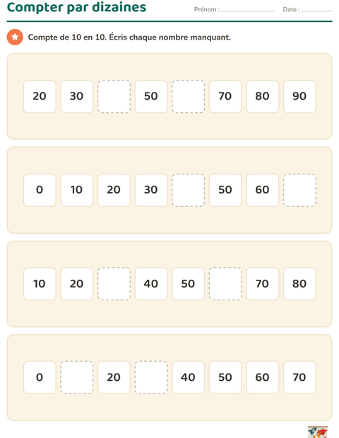 Aperçu de la fiche Tableau des nombres avec Salle de classe pour CP (cours préparatoire)