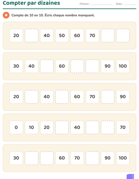 Aperçu de la fiche Tableau des nombres avec Formes pour CP (cours préparatoire)