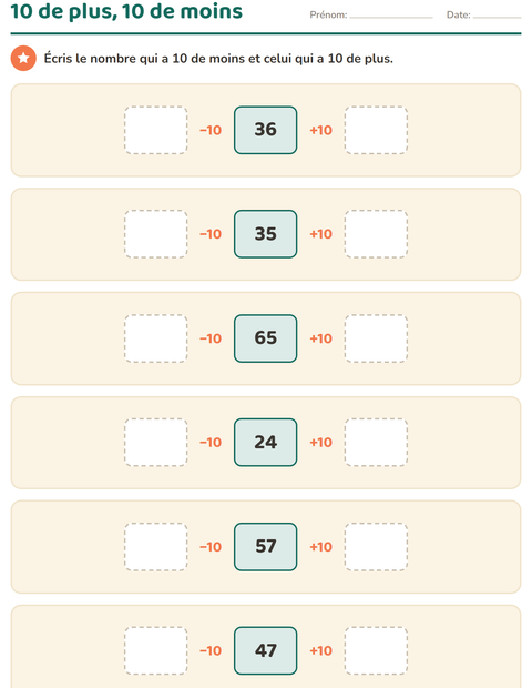 Aperçu de la fiche Tableau des nombres pour CP (cours préparatoire)