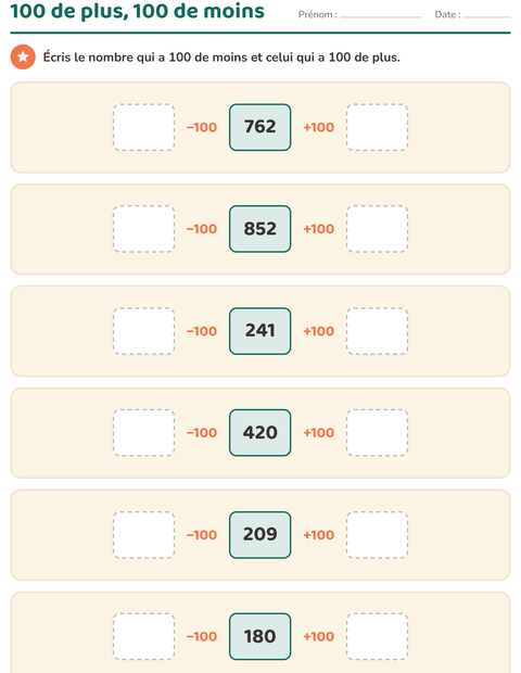 Aperçu de la fiche Tableau des nombres pour CE1 (cours élémentaire 1)