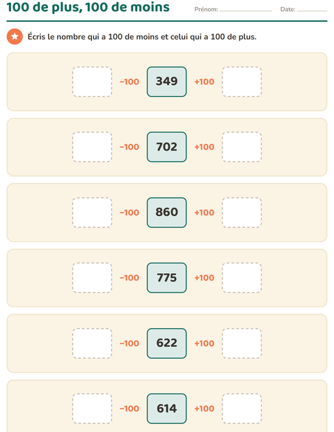 Aperçu de la fiche Tableau des nombres pour CE1 (cours élémentaire 1)