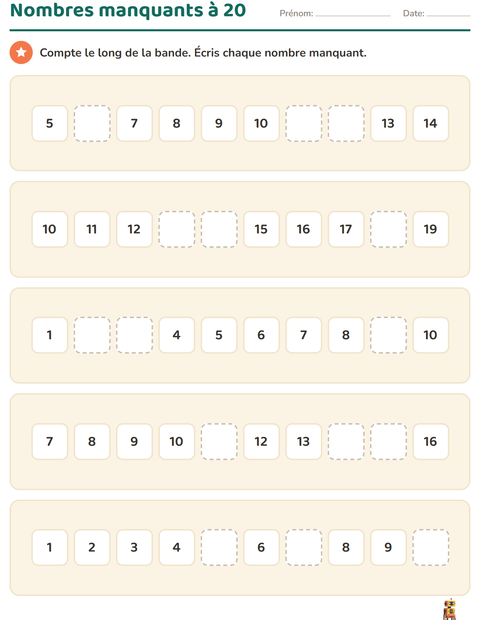 Tableau des nombres en maternelle — 5